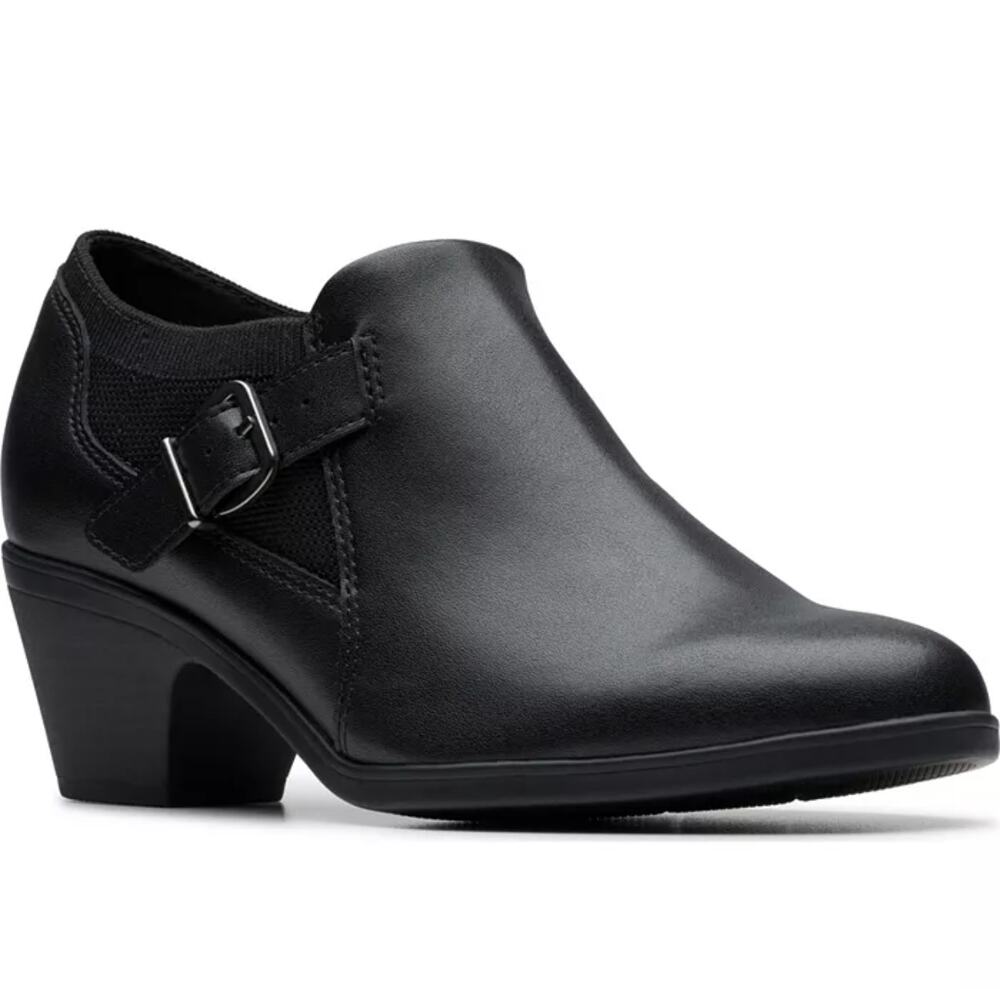 Clarks Women's Emily 2 Darcey Ankle Bootie Size 6 M Black Leather Round Toe NIB